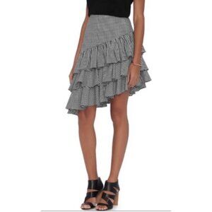 INTERMIX Marion Ruffle Tiered Skirt in Black Gingham Cottagecore Preppy Boho NWT
